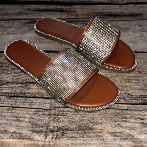 Women's Sandal Slip On Fashion Slides Rhinestone Sequins EU 41 Womens 8.5/9 NEW - Picture 3 of 9